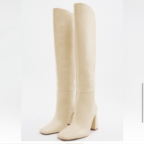 Zara Shoes - NWT Zara leather Cream Knee-High Women's Boots